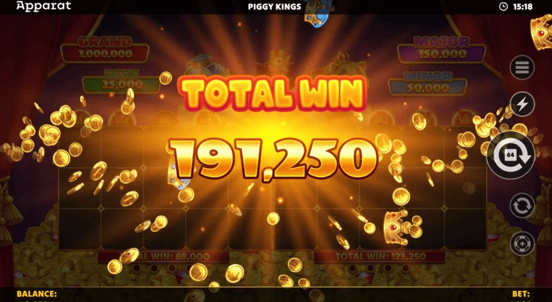 Piggy Kings - Gewinnbildschirm bei Free Games